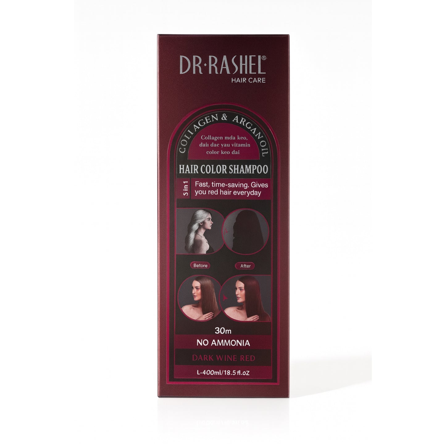 DR. RASHEL Collagen & Argan Oil Hair Color Shampoo – Dark Wine Red
