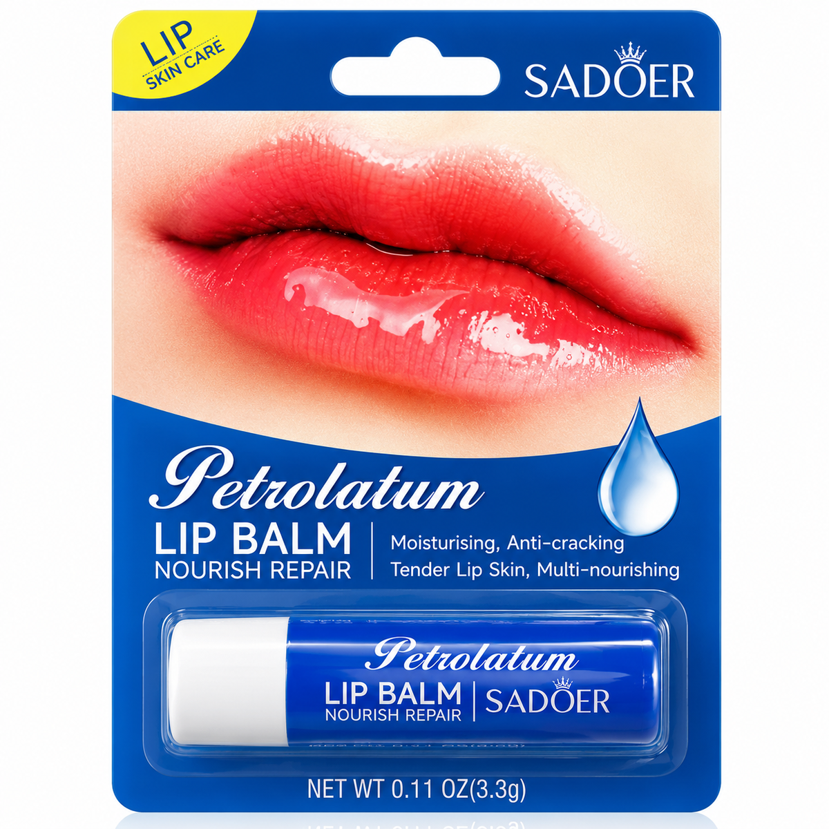 SADOER Petrolatum Lip Balm 3,3g – Balsam Hidratant și Reparator pentru Buze Uscate