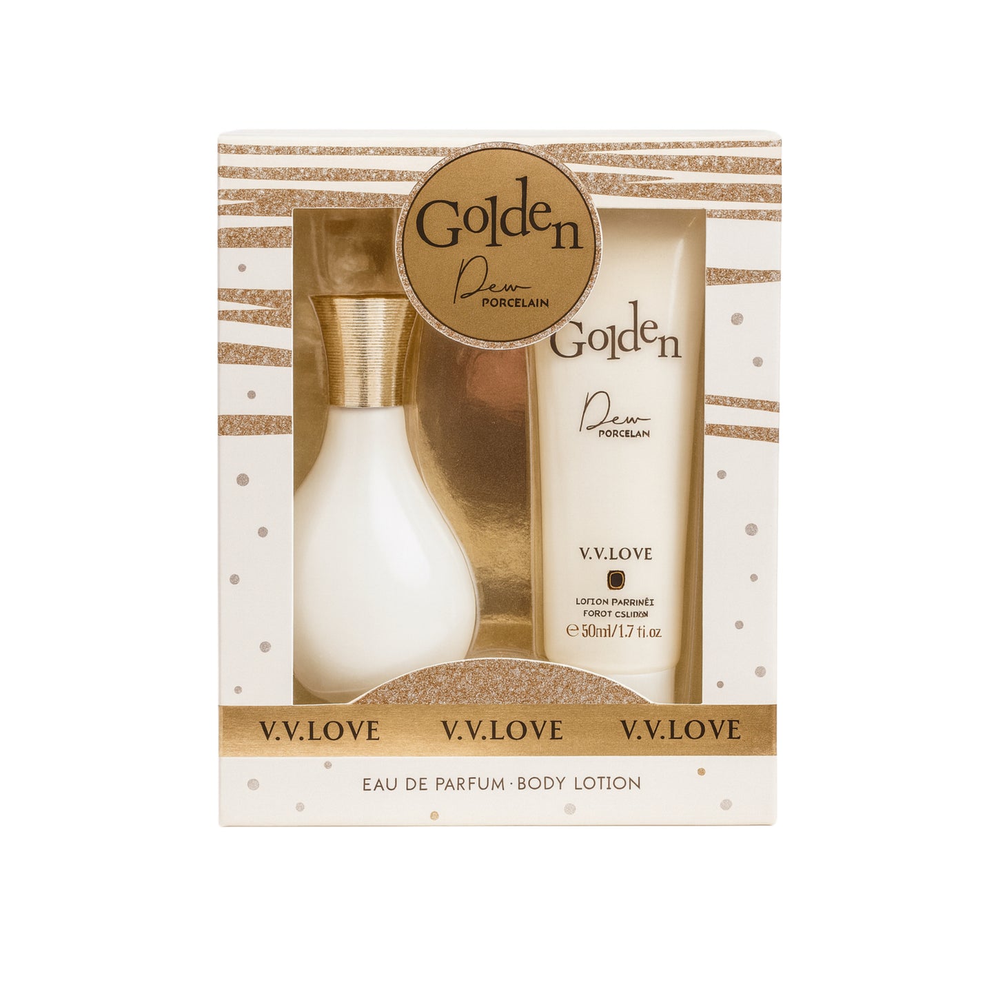 V.V. LOVE Golden Dew Porcelain Pour Femme au de Parfum și o loțiune de corp