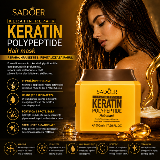 Mască de păr cu keratină și polipeptide – SADOER Keratin Polypeptide Hair Mask 500 ml SD38043