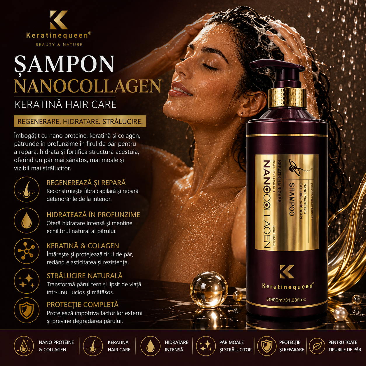 Șampon Keratin Queen Nano Collagen 900ml