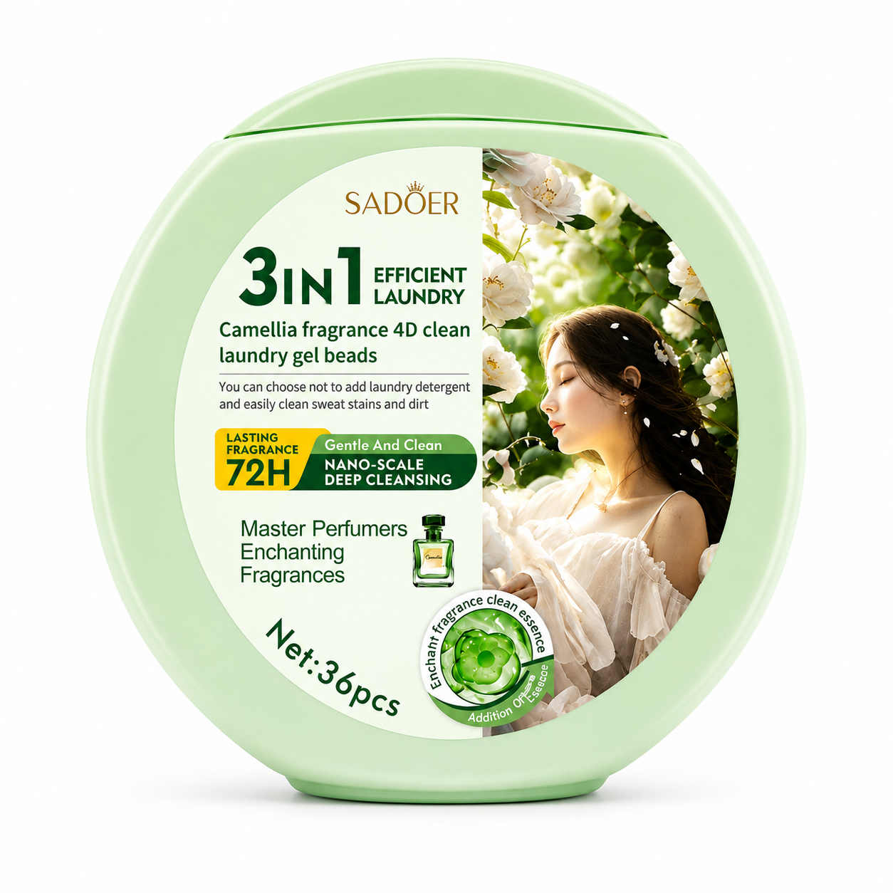 SADOER CAPSULE PENTRU RUFE SADOER 3 ÎN 1 CU PARFUM DE CAMELIE ȘI PARFUM 36 BUC SD79743
