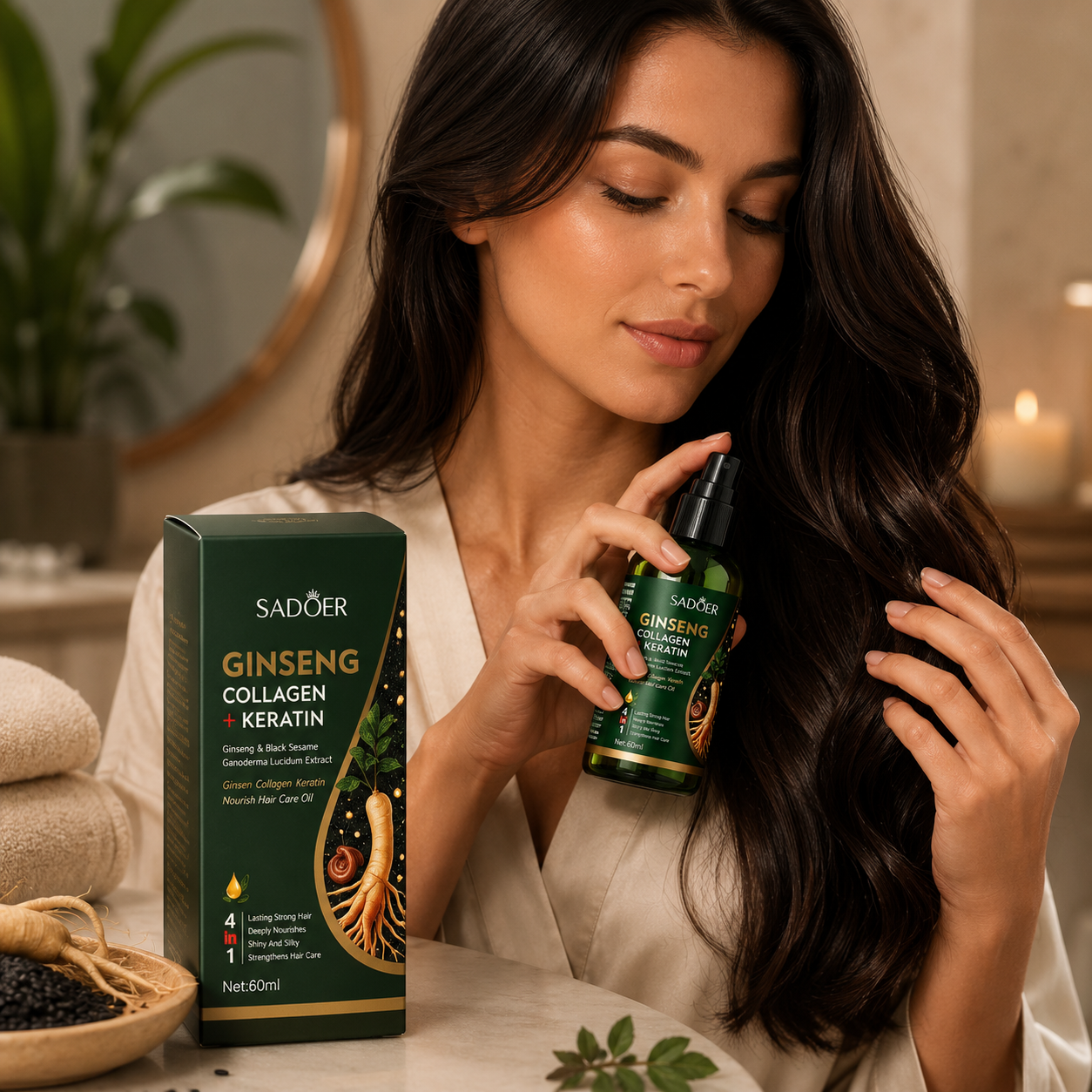 SADOER ULEI PENTRU PĂR CU GINSENG, COLAGEN ȘI KERATINĂ 60 ML SD89052