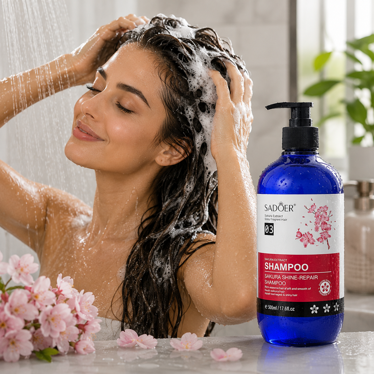 SADOER ȘAMPON CU EXTRACT DE FLORI DE CIREȘ PENTRU CURĂȚARE PROFUNDĂ ȘI REGENERARE 500 ML SD90027