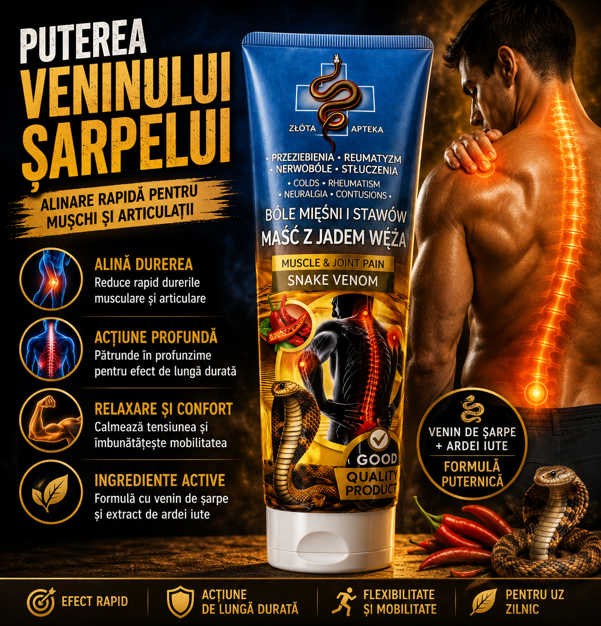 Snake Venom – Cremă cu venin de șarpe pentru dureri musculare și articulare