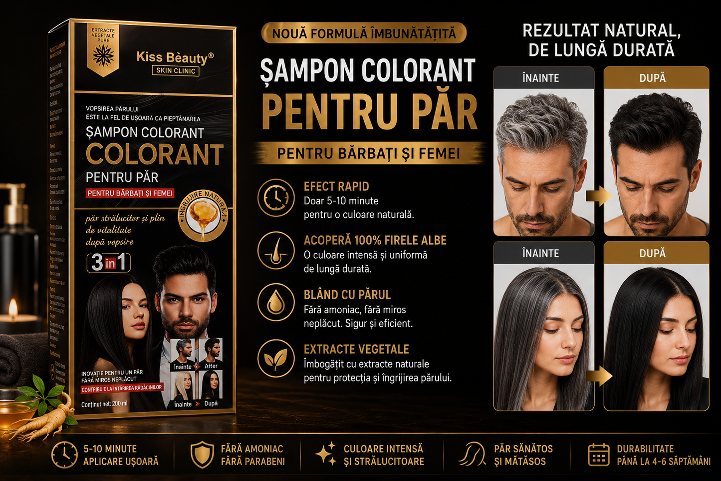 Șamponul colorant Negru Kiss Beauty Black Hair Color
