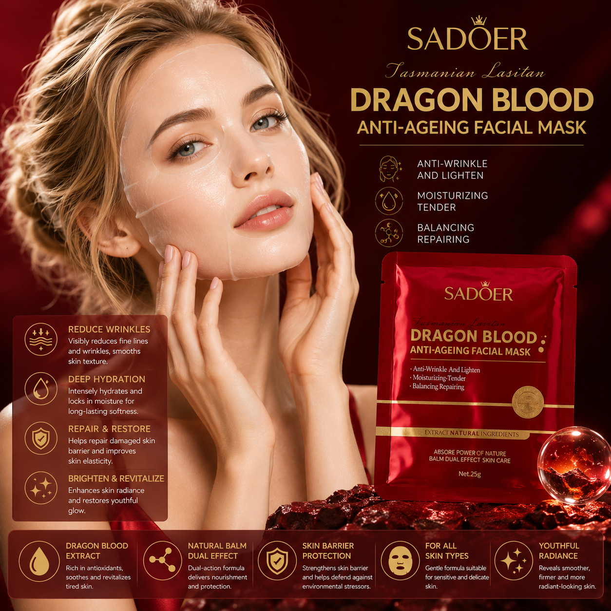 Sadoer – Mască tip fașă antirid cu extract de Dragon Blood, 25 ml. SD57164