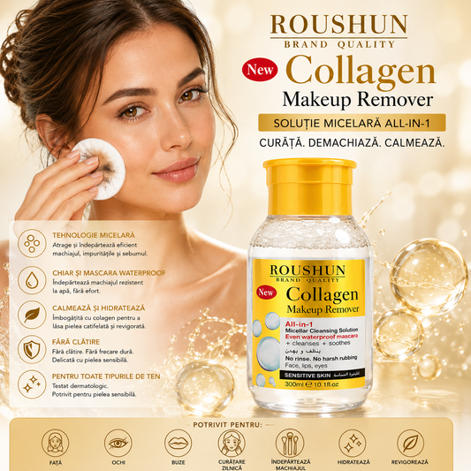 Apă micelară Demachiant cu colagen – ROUSHUN Collagen Makeup Remover (300 ml)