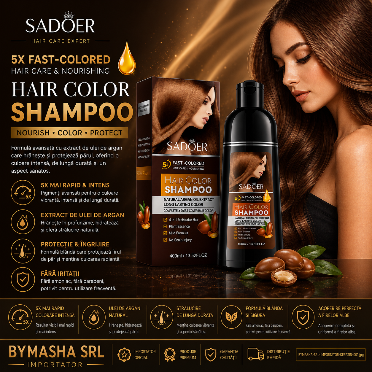 Sadoer – Șampon nuanțator Maro cu ulei de argan 400 ml SD71723
