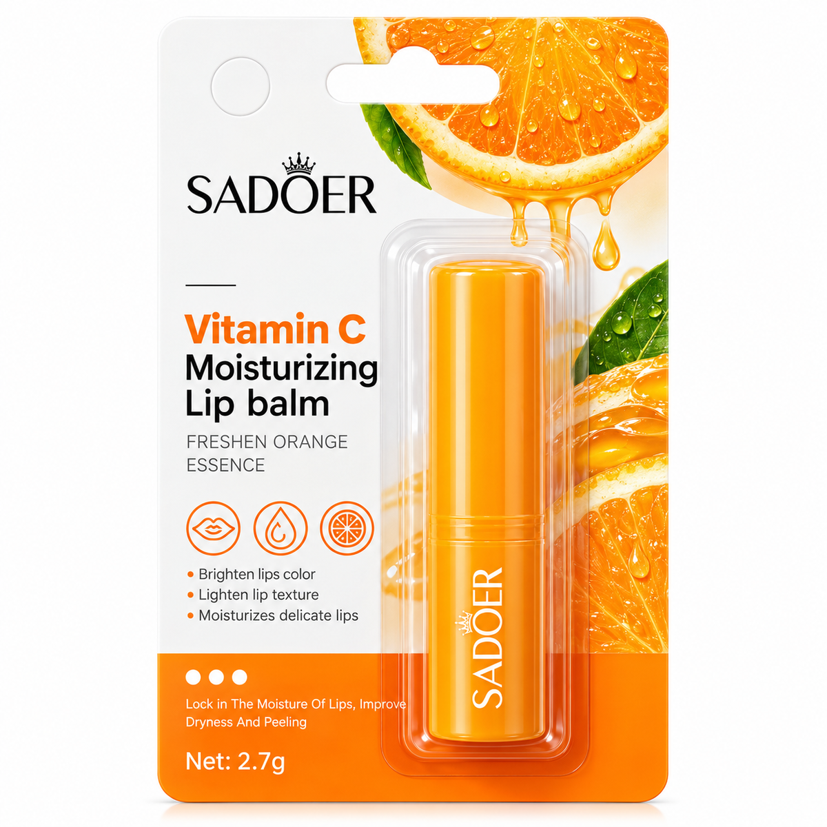 SADOER Vitamin C Lip Balm 2,7g – Balsam de Buze Hidratant cu Vitamina C și Portocală