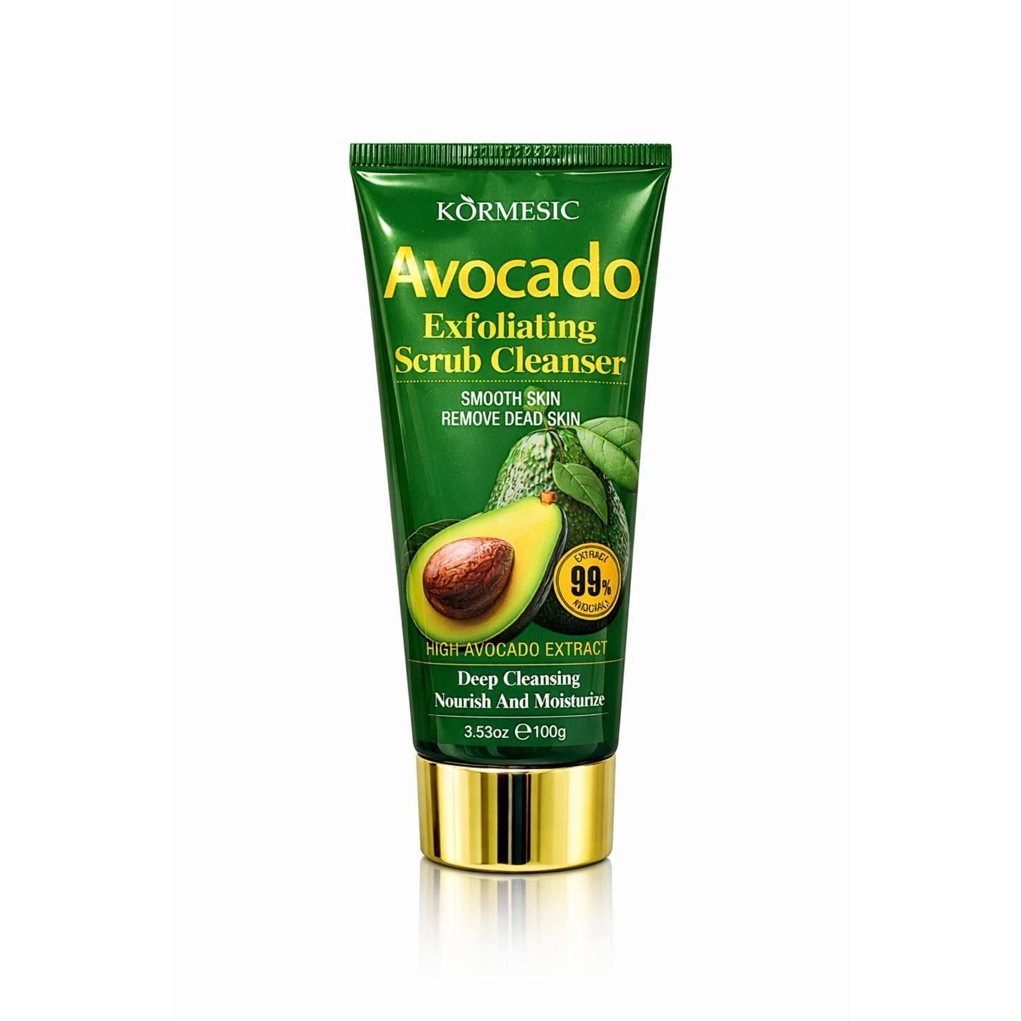 Kormesic Avocado Exfoliating Scrub Cleanser tube with avocado image, import cosmetics product