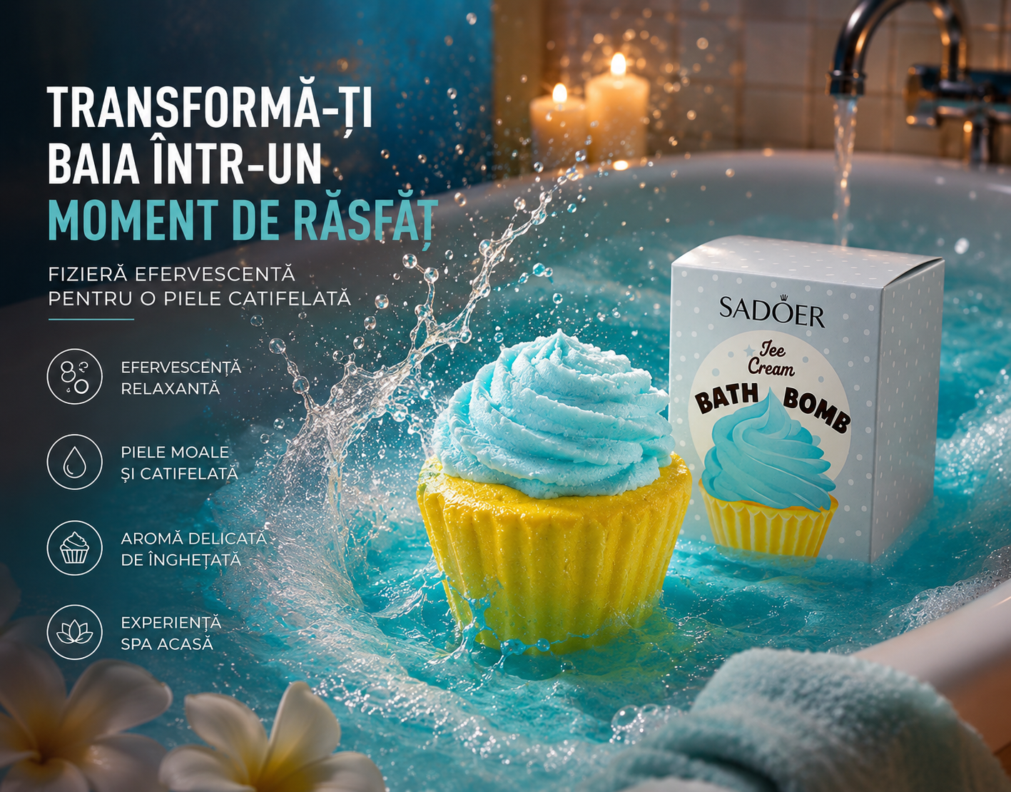 Bomba de baie SADOER Bath Bomb în formă de MUFFIN – albastră 🧁