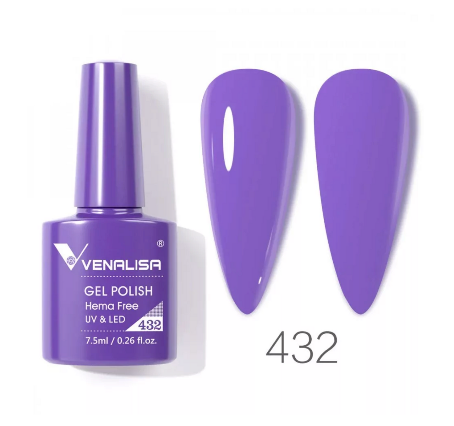 Venalisa purple gel nail polish 432 with two color swatches, cosmetics import product
