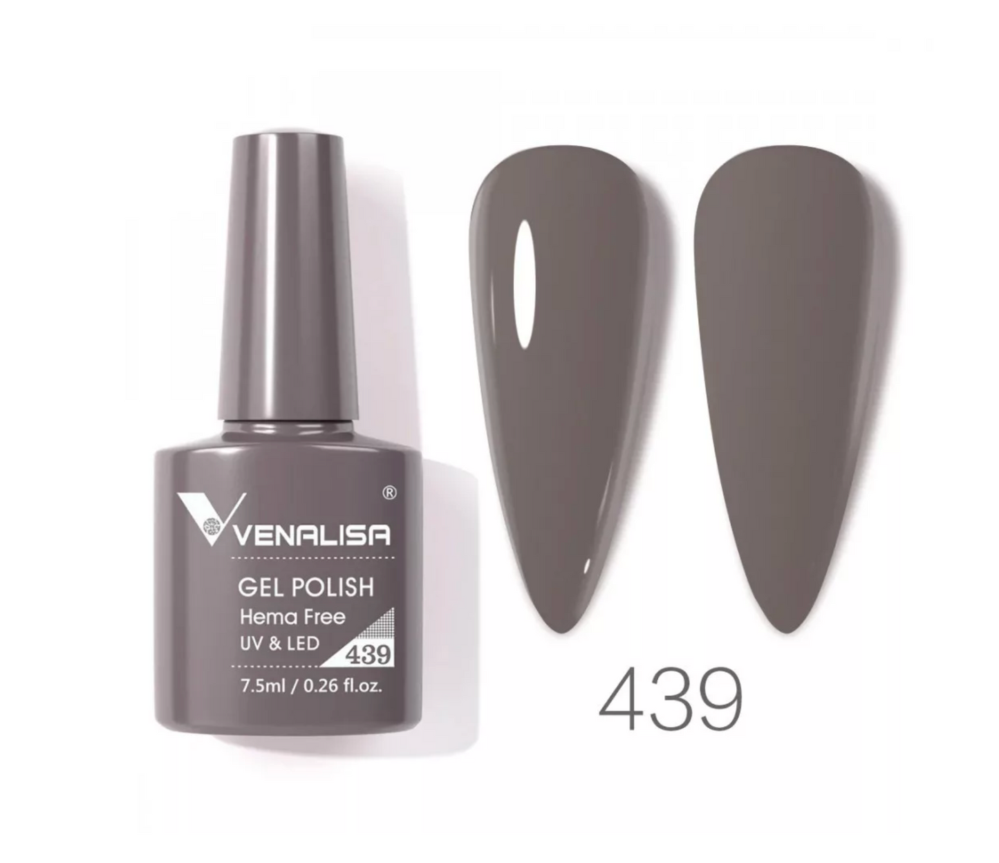 Venalisa gel polish bottle with taupe color nail samples, shade 439, import cosmetice