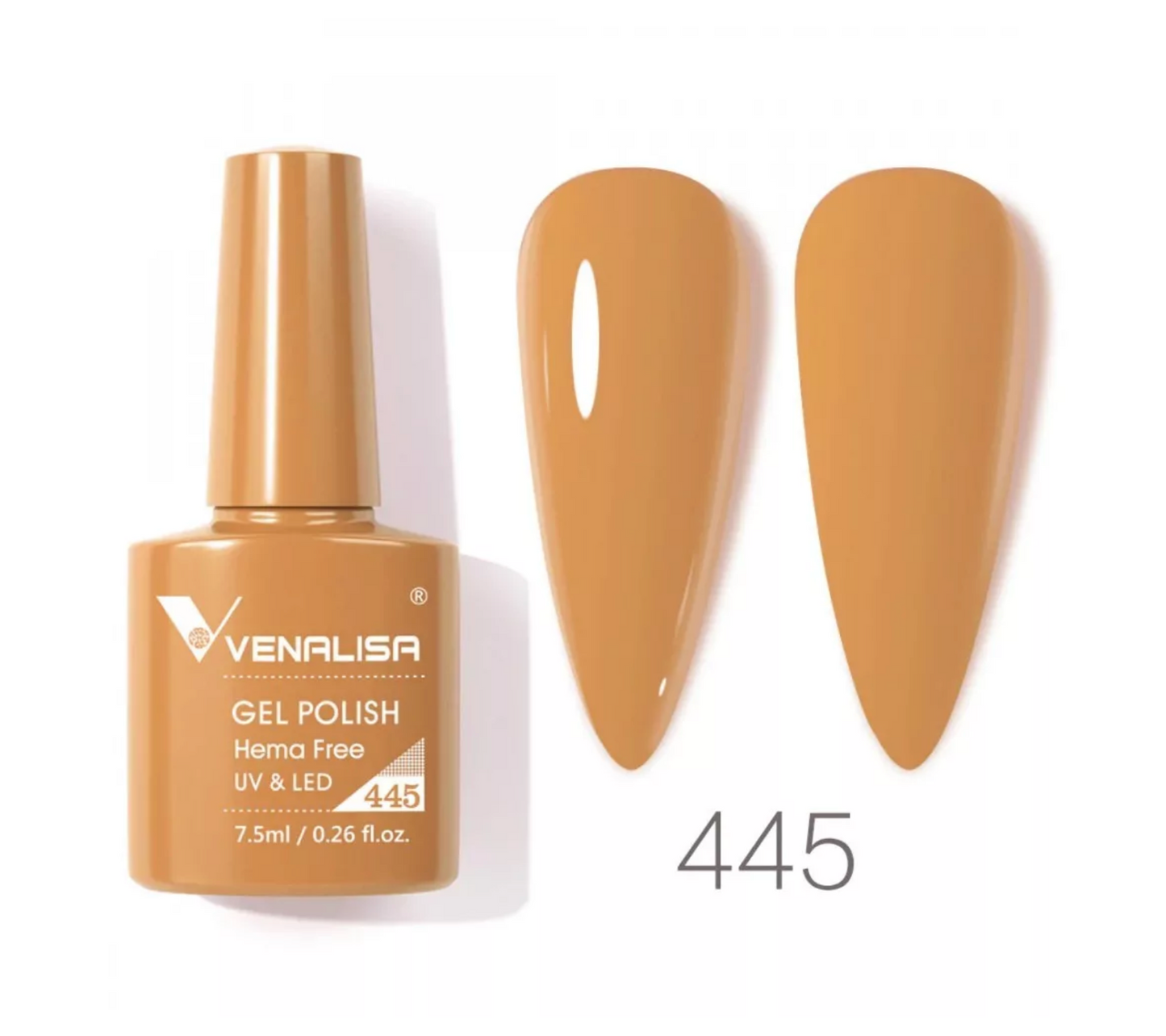 Venalisa gel polish bottle shade 445, hema free, caramel color, UV LED, import cosmetice