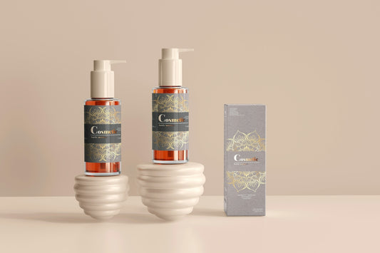 a couple of bottles of lotion sitting next to a box