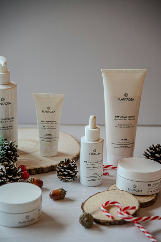 a white table topped with lots of skin care products