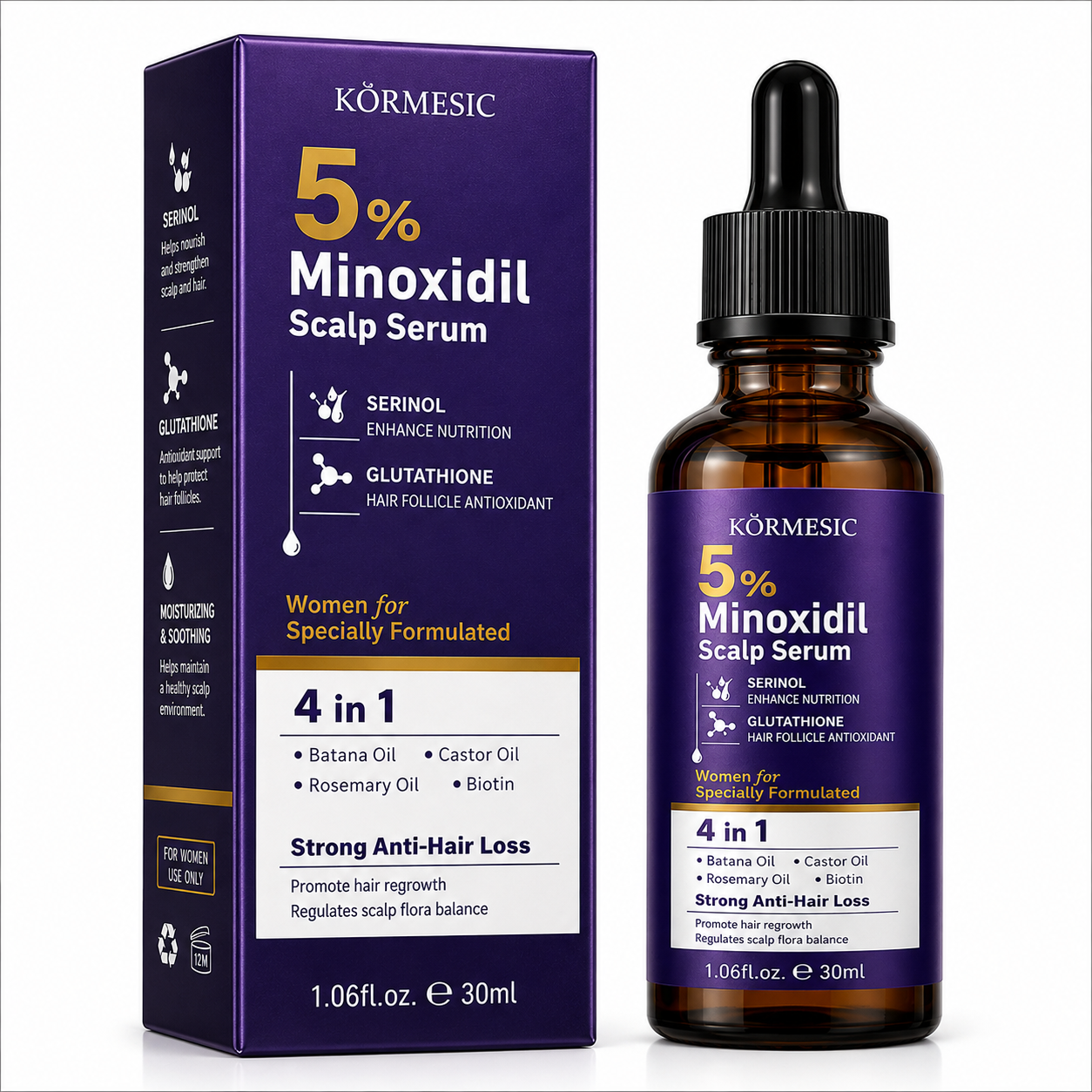 KÖRMESIC 5% MINOXIDIL SCALP SERUM PENTRU FEMEI – SER ANTI-CĂDERE PENTRU SCALP 30 ML