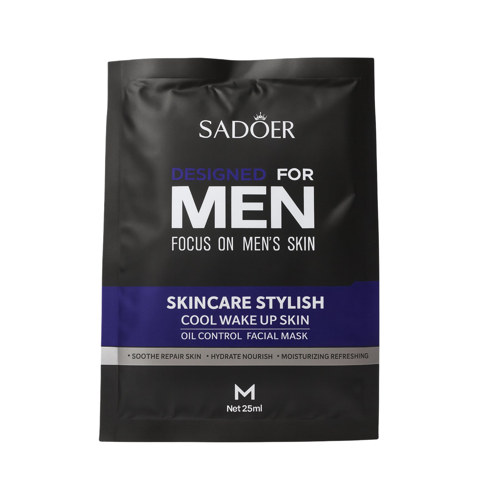 SADOER men's facial mask for oil control and hydration, black and blue packaging