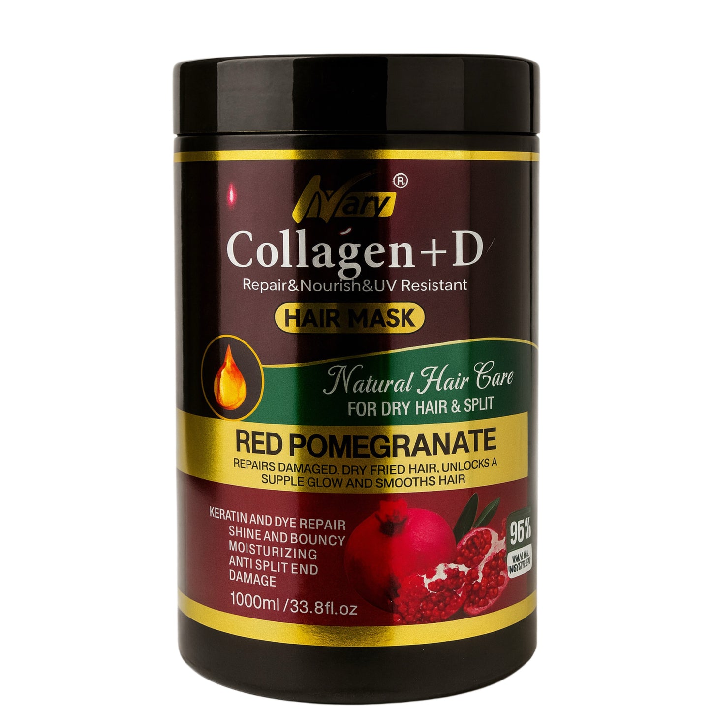 Collagen+D red pomegranate hair mask for dry hair, 1000ml, displayed on white background