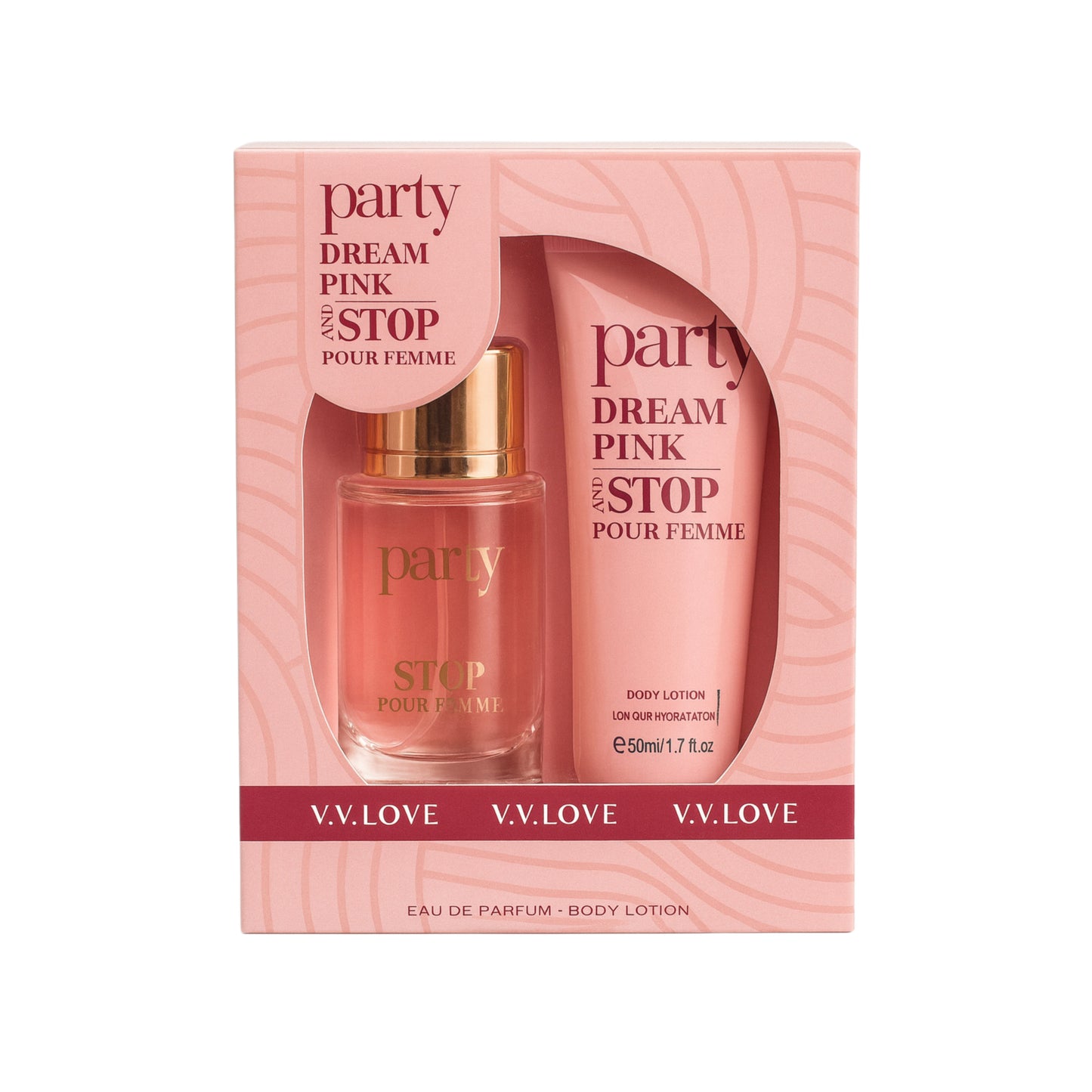 V.V. LOVE Party Dream Pink and Stop Pour Femme Eau de Parfum și o loțiune de corp