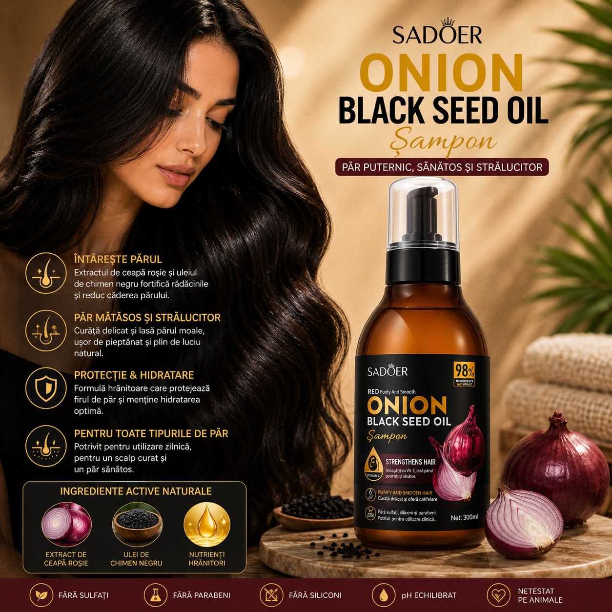 Șampon SADOER cu Ulei de Semințe Negre și Ceapă Roșie SD50755