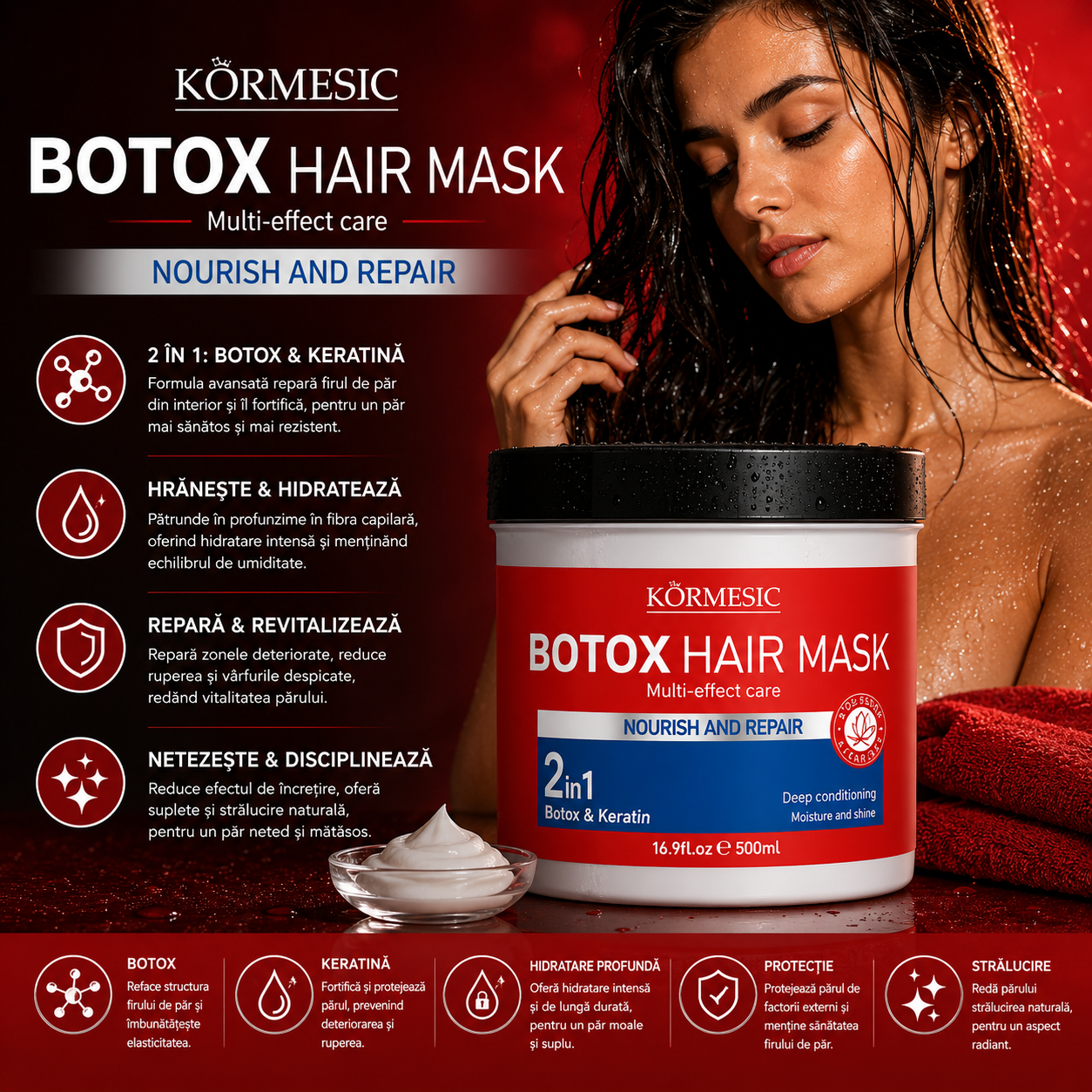 KÖRMESIC Botox Hair Mask – Mască de păr cu efect multiplu 2 în 1 (Botox & Keratină)