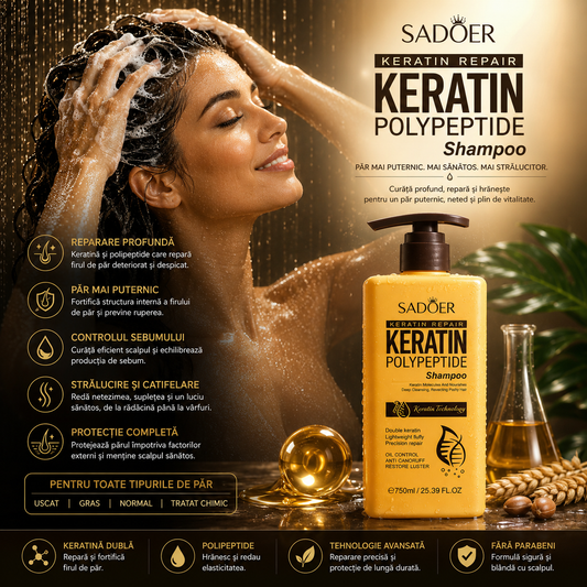 Șampon reparator cu keratină și polipeptide – SADOER Keratin Polypeptide Shampoo 750 ml SD14061