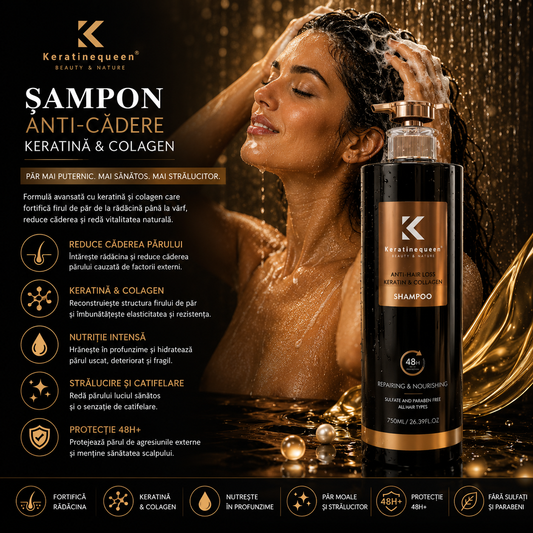 Șampon Keratin Queen Anti-Hair Loss cu Keratină și Colagen 750ml