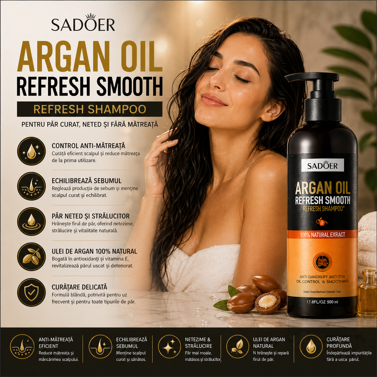 Șampon cu ulei de Argan Sadoer 500 g.  SD88706