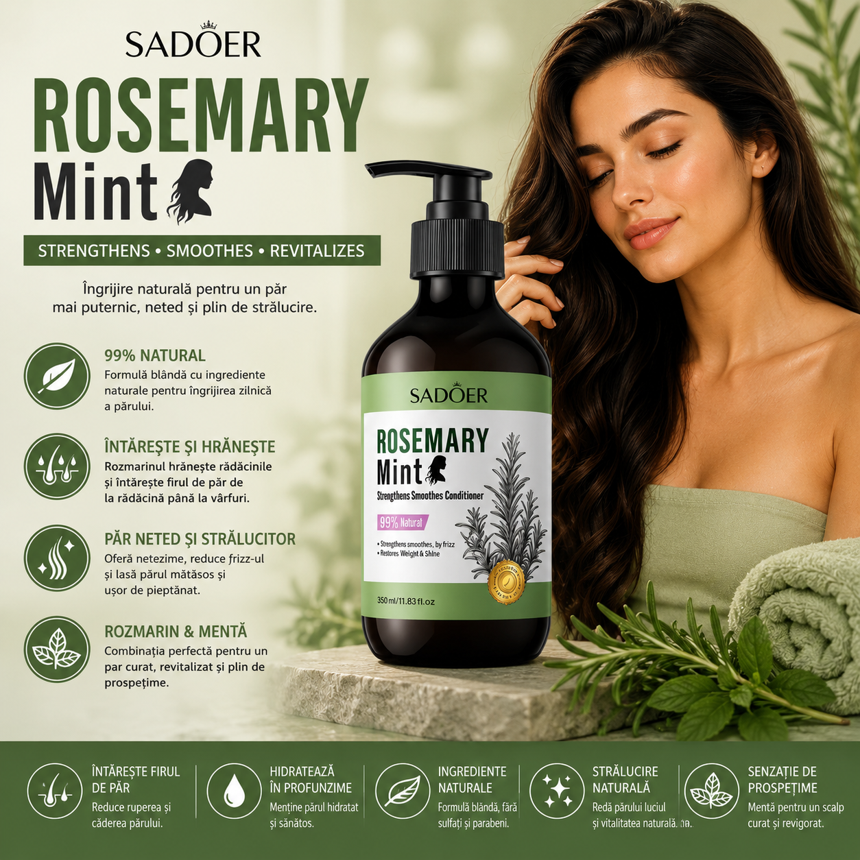 Sadoer – Balsam de păr cu rozmarin și mentă, 350 ml. SD49629