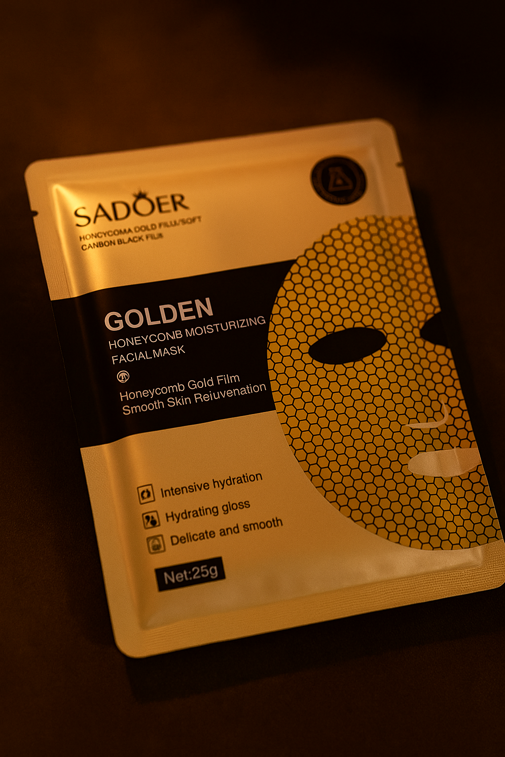 Sadoer golden honeycomb moisturizing facial mask sachet for hydrating skincare, cosmetics import