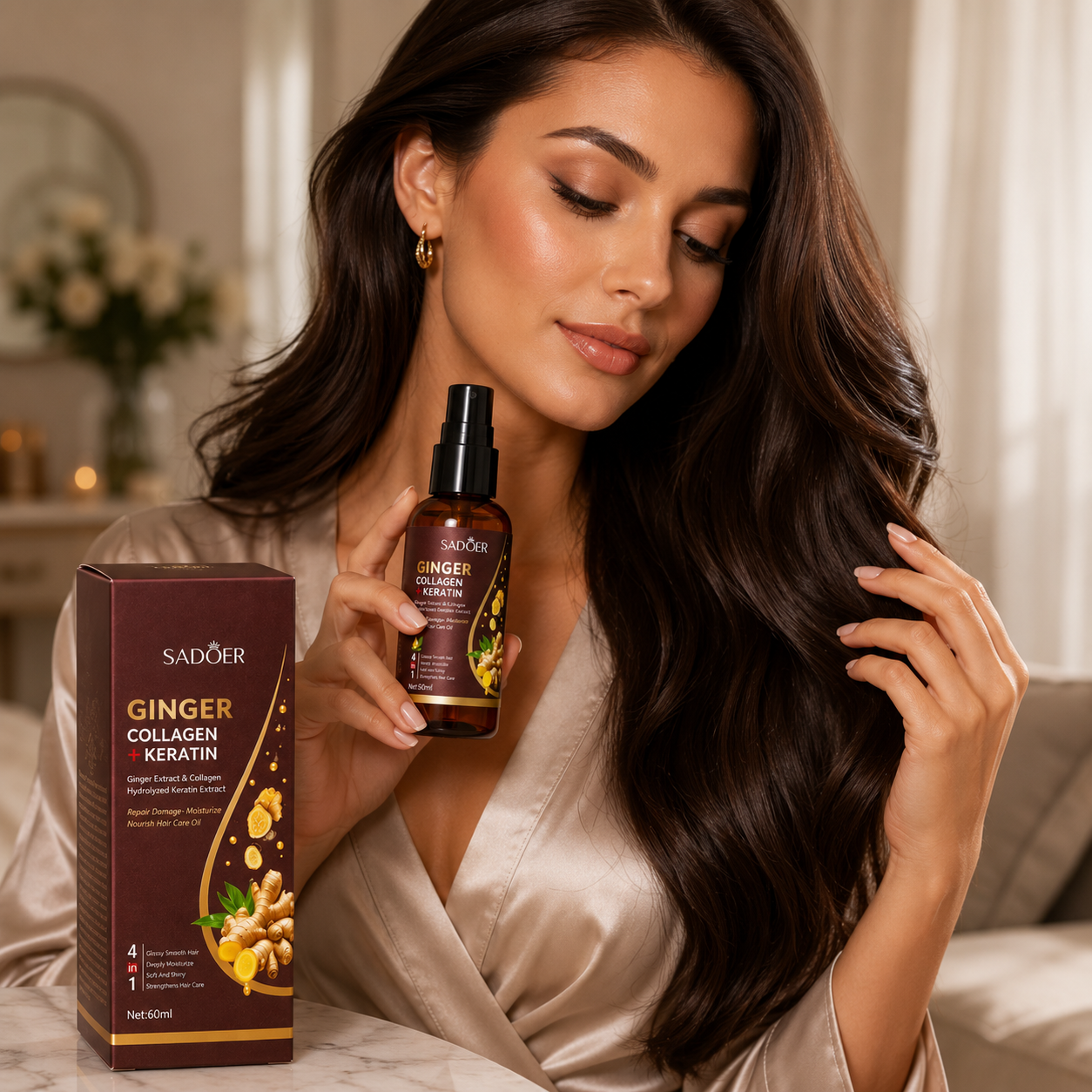 SADOER SER PENTRU PĂR CU GHIMBIR, COLAGEN ȘI KERATINĂ 60 ML SD89069
