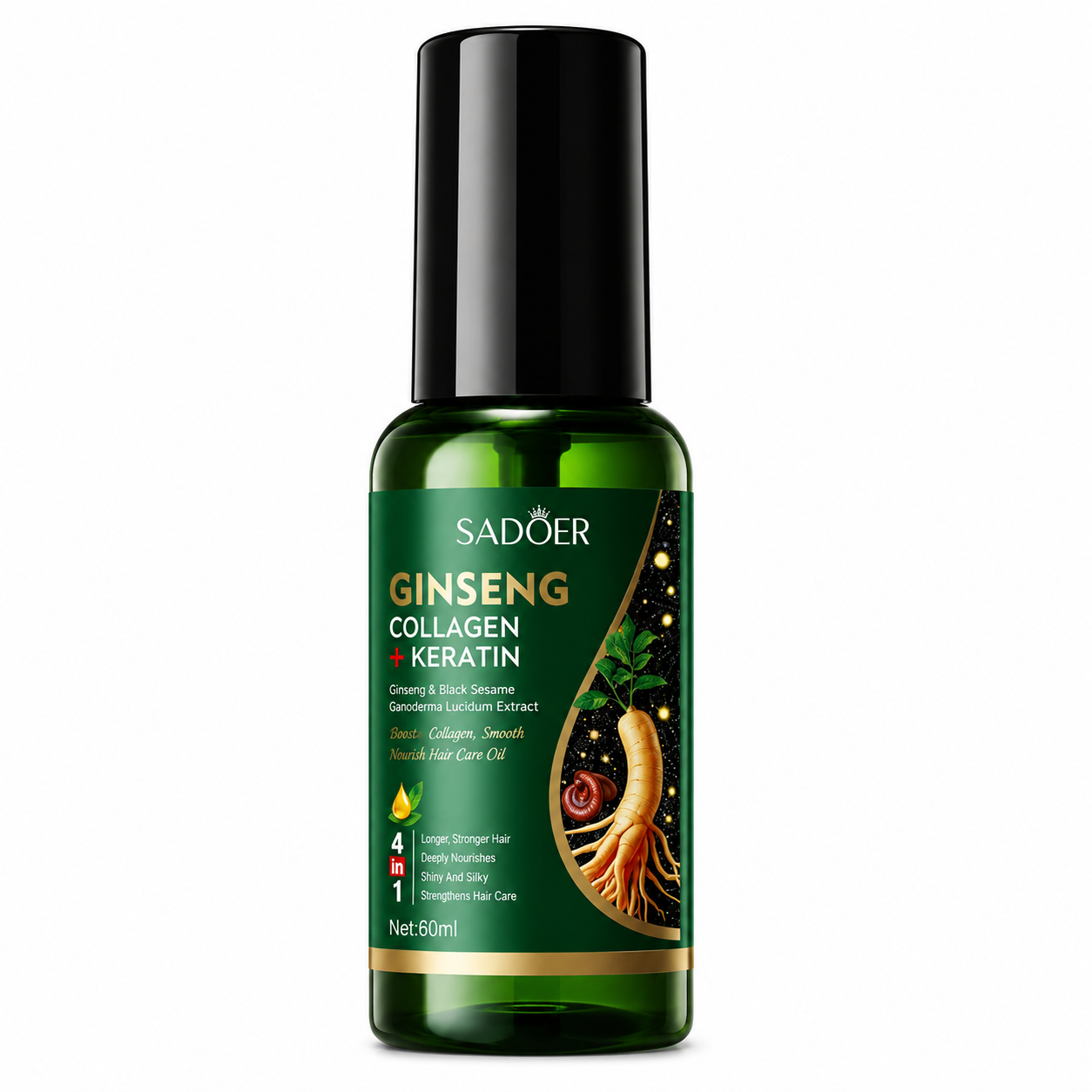 SADOER ULEI PENTRU PĂR CU GINSENG, COLAGEN ȘI KERATINĂ 60 ML SD89052