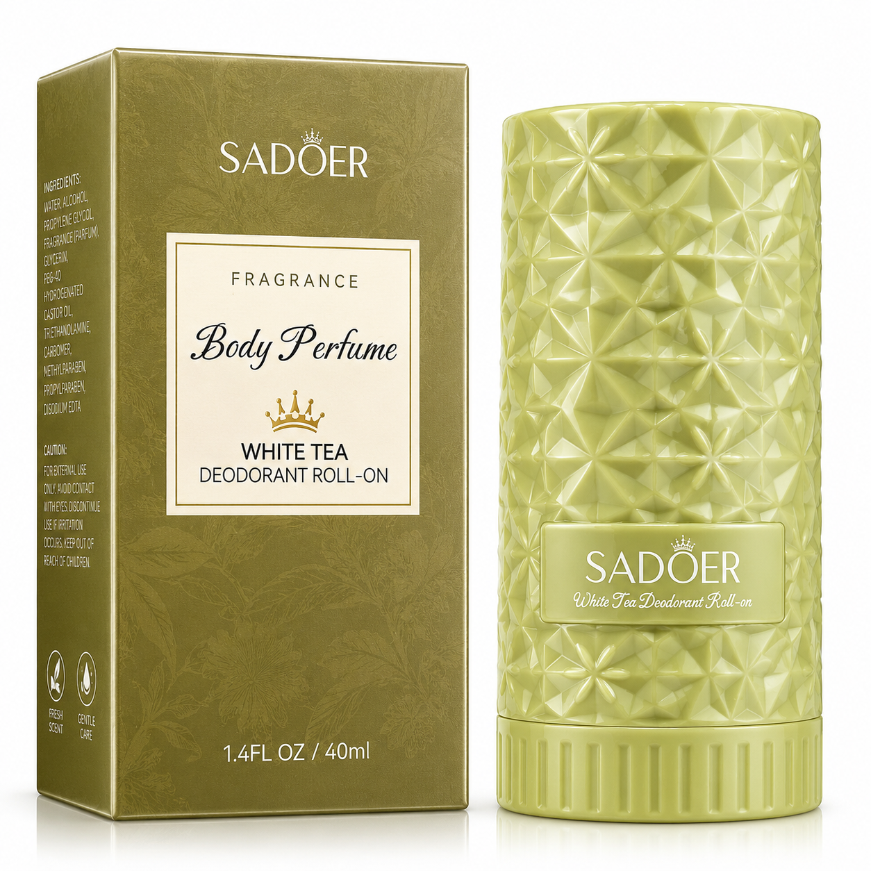 SADOER FRAGRANCE BODY PERFUME WHITE TEA DEODORANT ROLL-ON 40ML