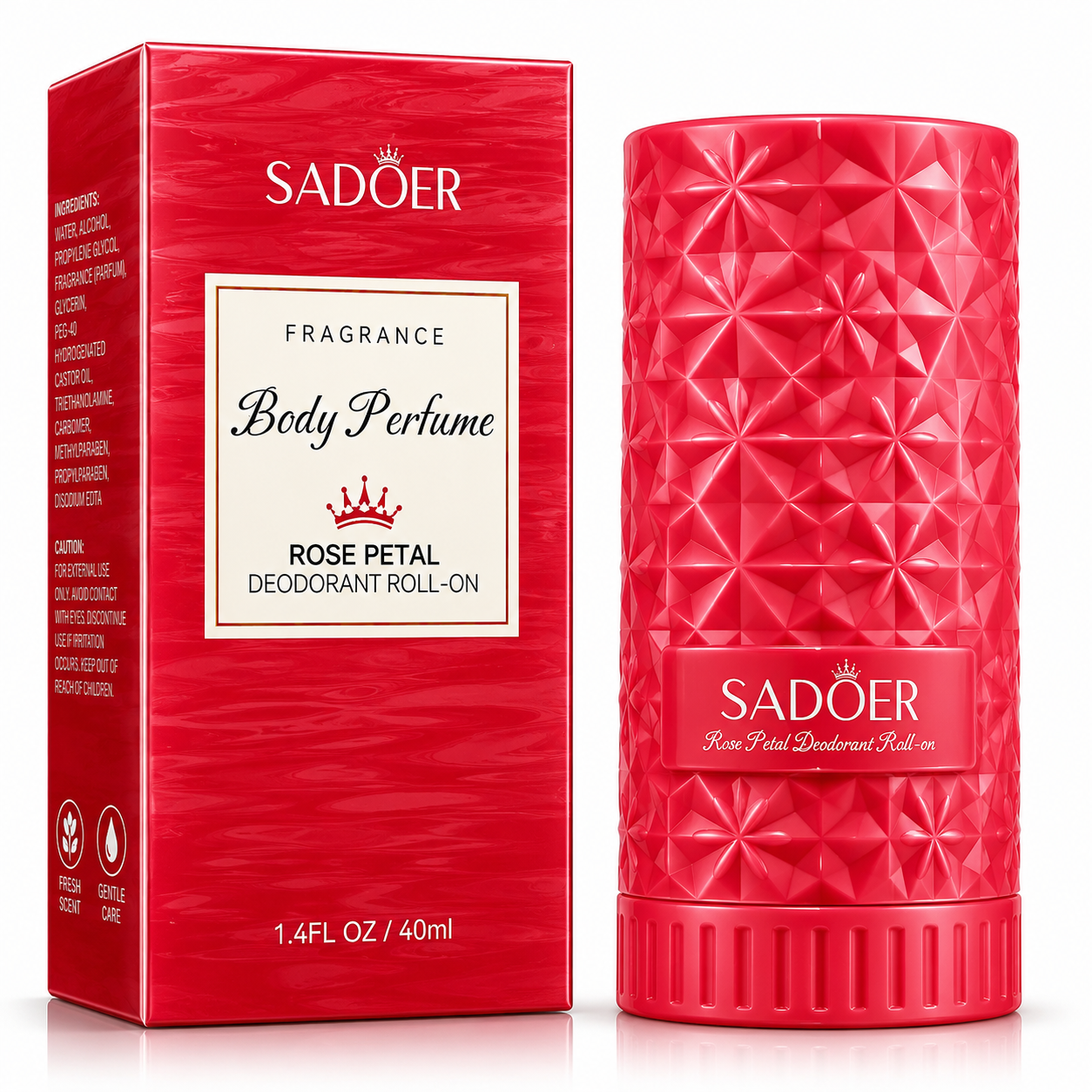 SADOER FRAGRANCE BODY PERFUME ROSE PETAL DEODORANT ROLL-ON 40ML
