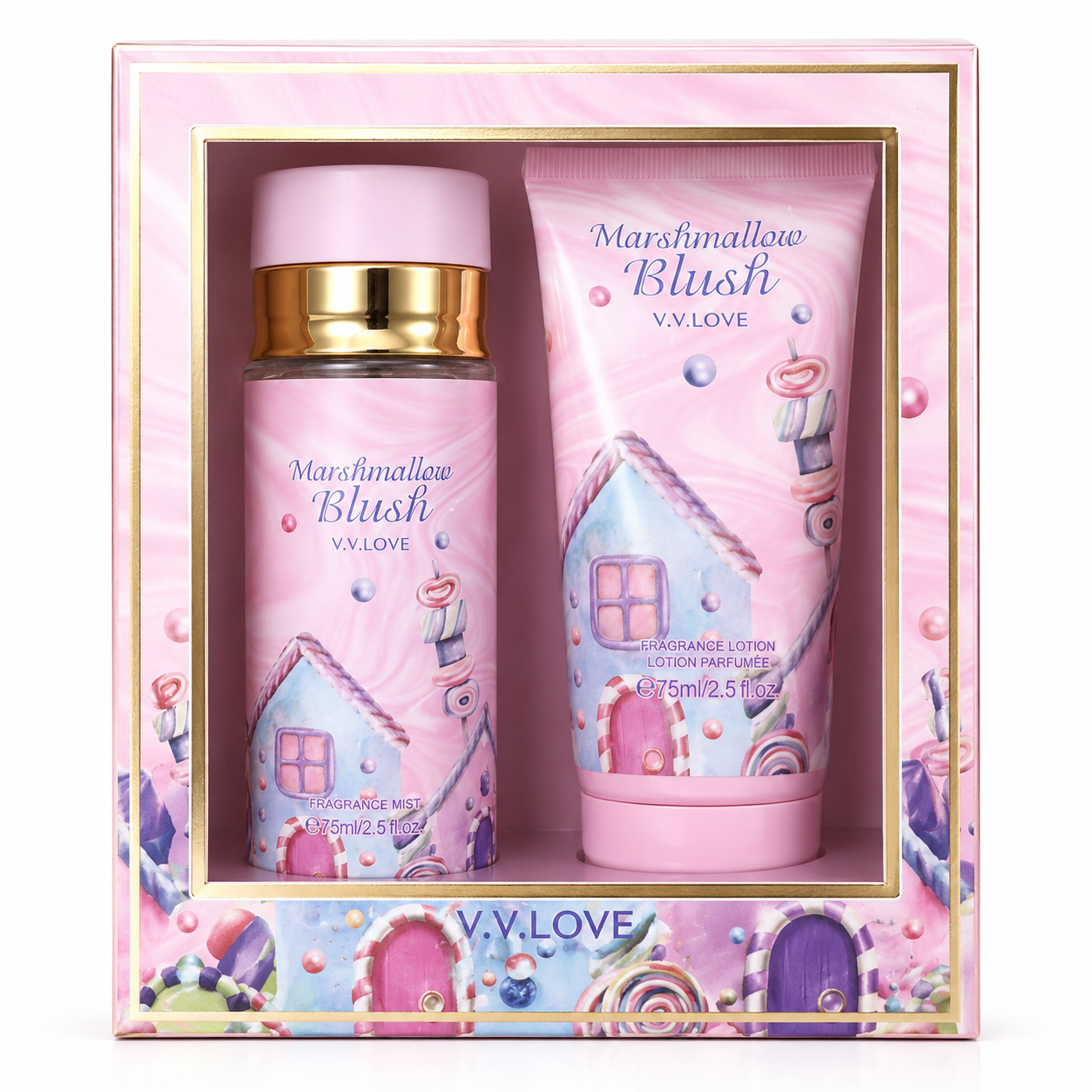 V.V.LOVE MARSHMALLOW BLUSH FRAGRANCE GIFT SET Fragrance Mist 75ML + Fragrance Lotion 75ML.