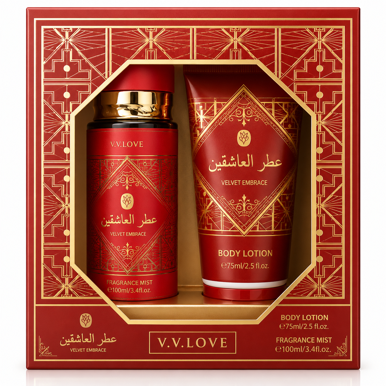 V.V.LOVE VELVET EMBRACE GIFT SET Fragrance Mist 100ML + Body Lotion 75ML.