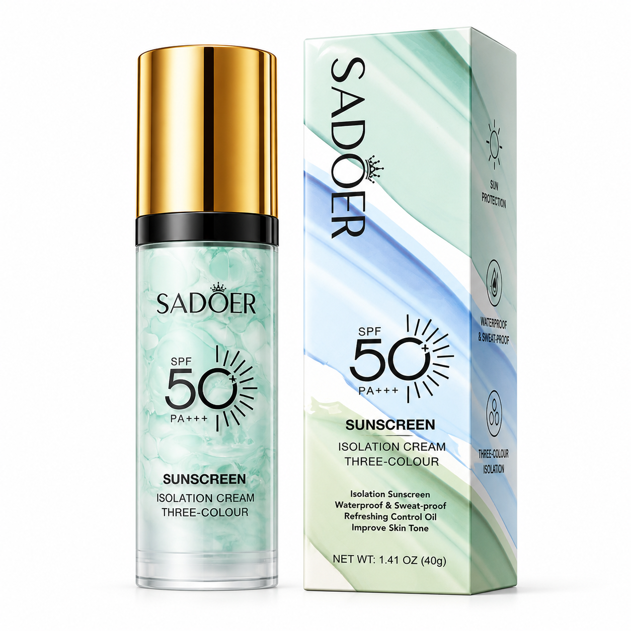 SADOER SUNSCREEN ISOLATION CREAM THREE-COLOUR SPF 50+ PA+++ 40g SD50721