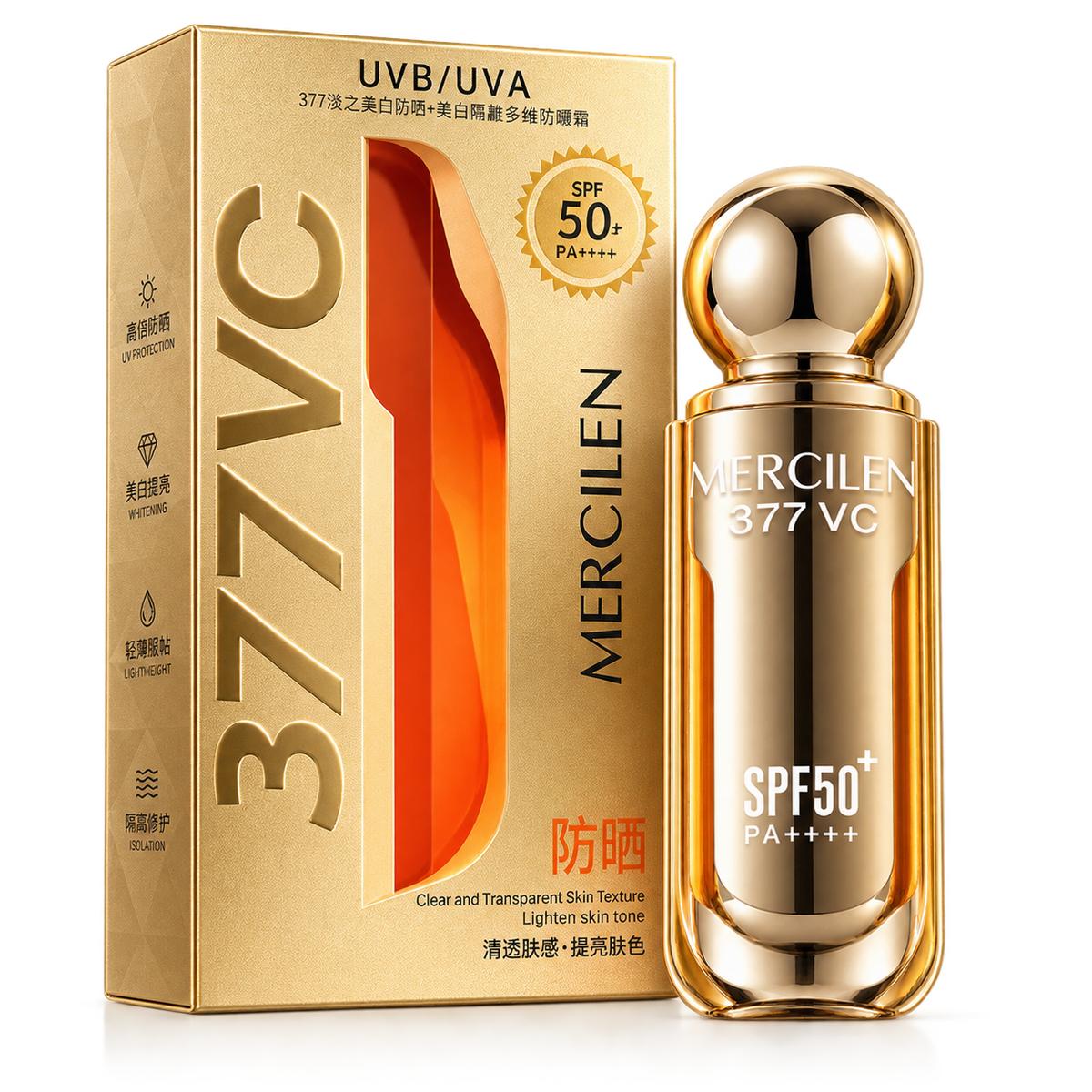 MERCILEN Cremă de Protecție Solară 377 VC SPF50+ PA++++ – Vitamina C, Iluminare și Uniformizarea Tenului – MXL5818