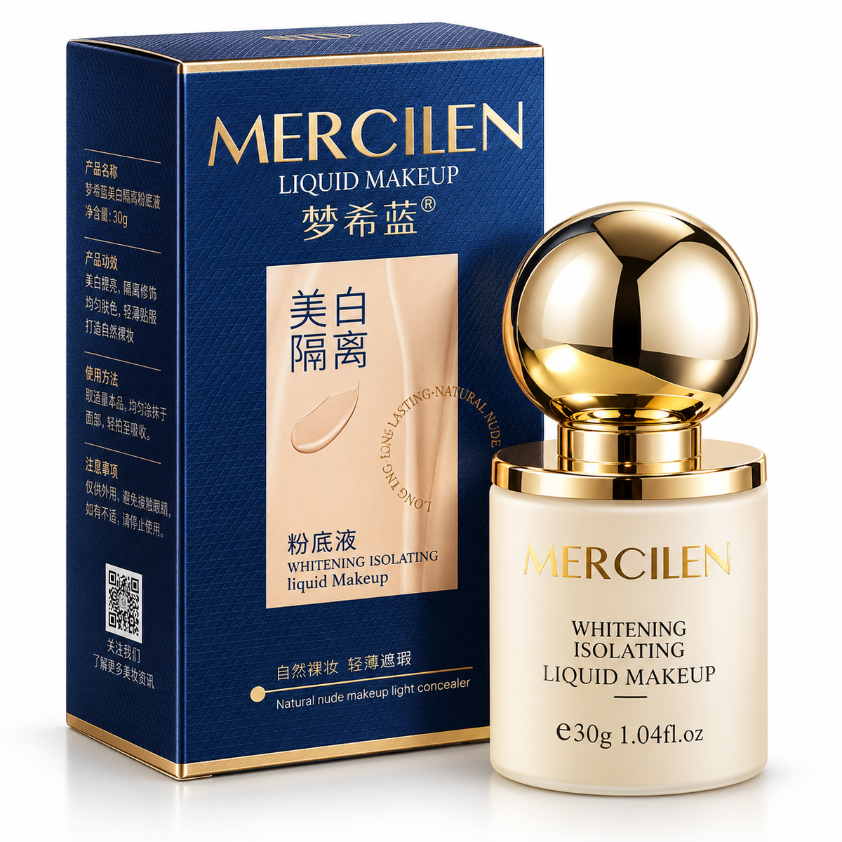 MERCILEN Fond de Ten Lichid Whitening Isolating Liquid Makeup – Uniformizare, Luminozitate și Aspect Natural 30 g – MXL4361
