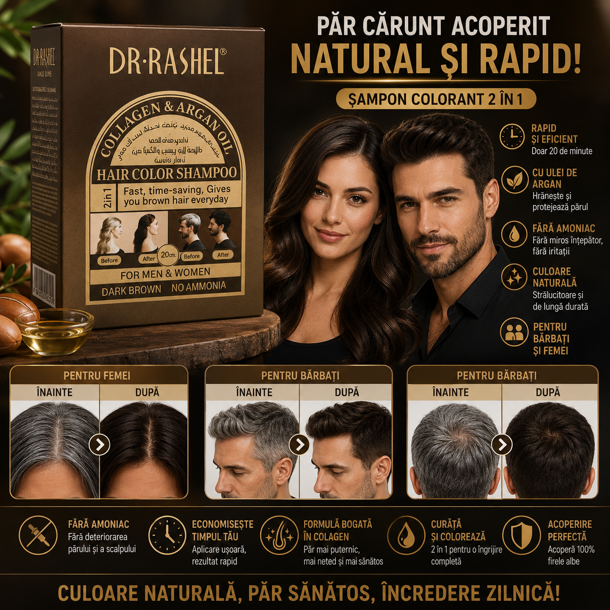 Dr. Rashel Șampon nuanțator pentru păr – șaten închis (25 ml x 10 bucăți) DRL-1755