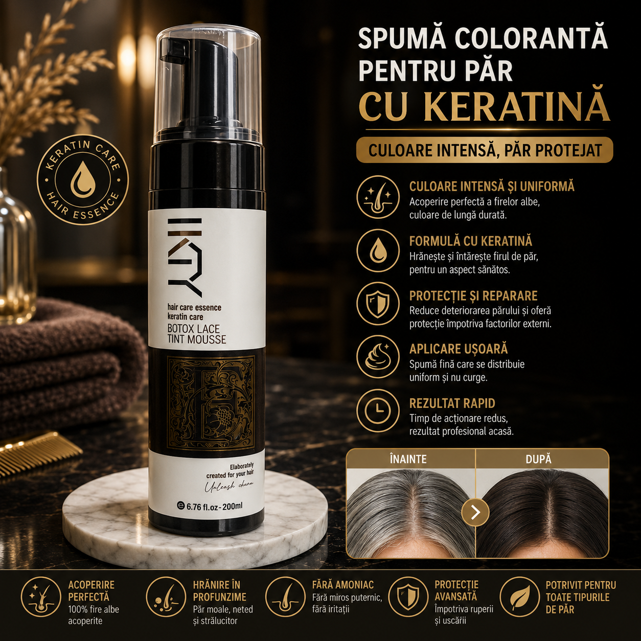 Spuma nuanțatoare IKEY Hair Care Essence Keratin Care Botox Lace Tint Mousse