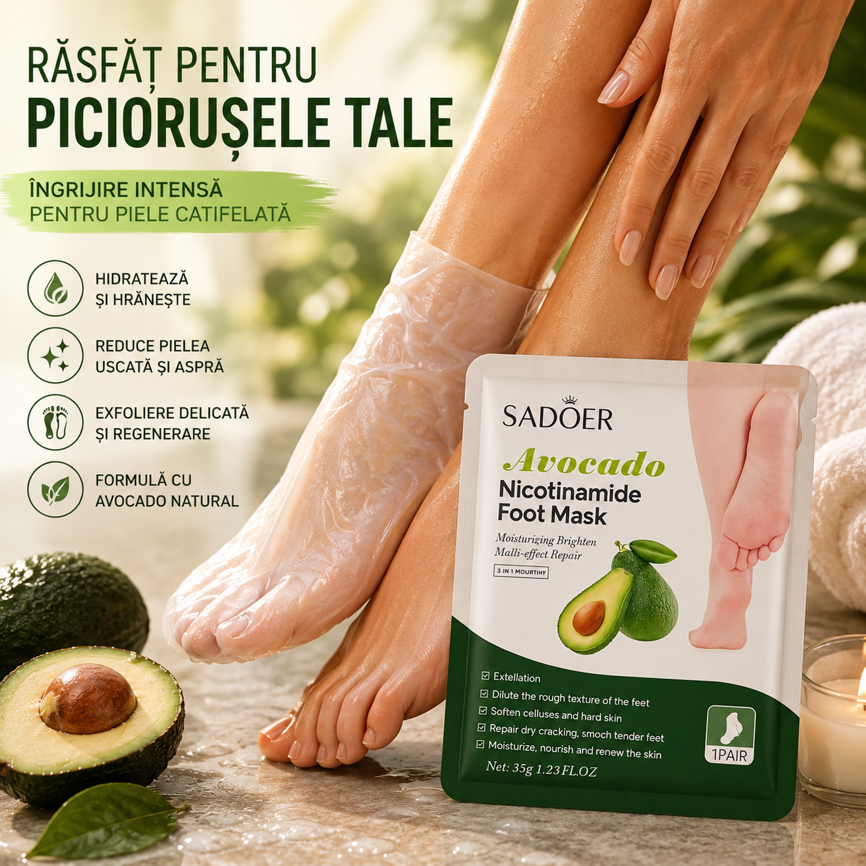 Mască pentru picioare SADOER cu avocado 36 g. SD08801