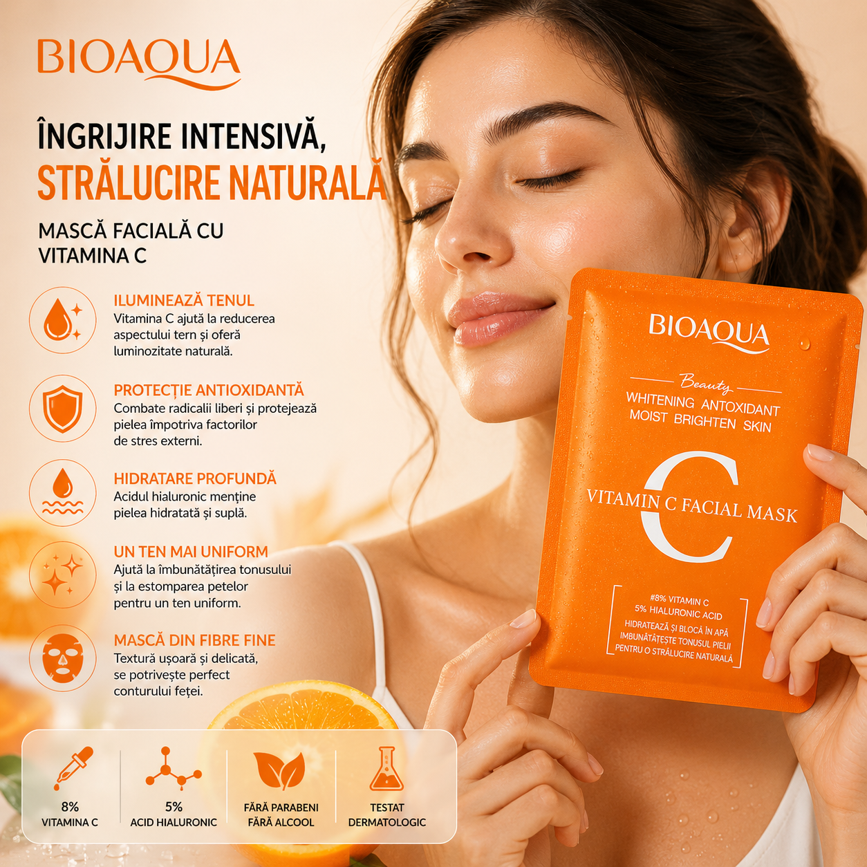 Bioaqua – Mască facială cu vitamina C (25 ml) BQY08114