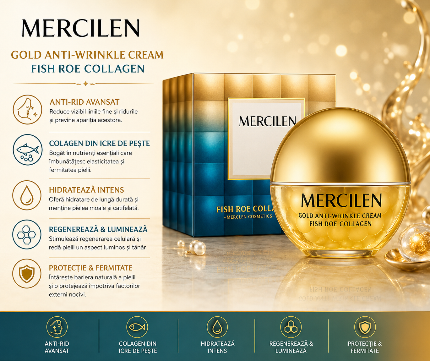 Mercilen Cremă antirid cu colagen și extract de icre de pește 70 g.   MXL1568