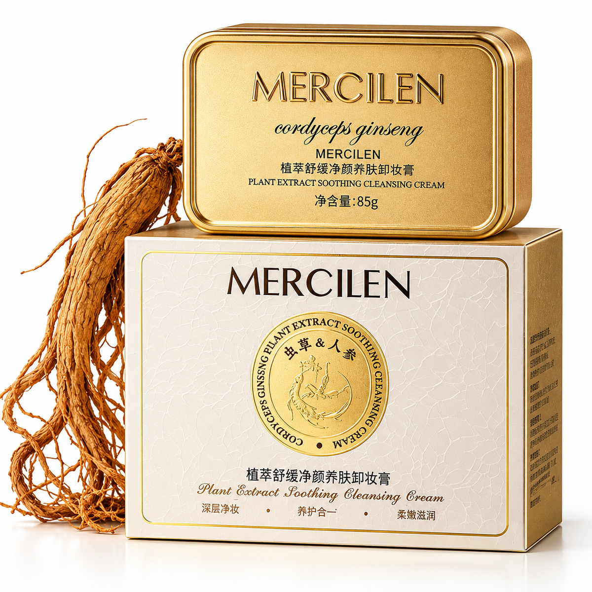 MERCILEN Cremă de Curățare Facială cu Cordyceps și Ginseng – Curățare Delicată, Hidratare și Calmarea Tenului 85 g – MXL4293
