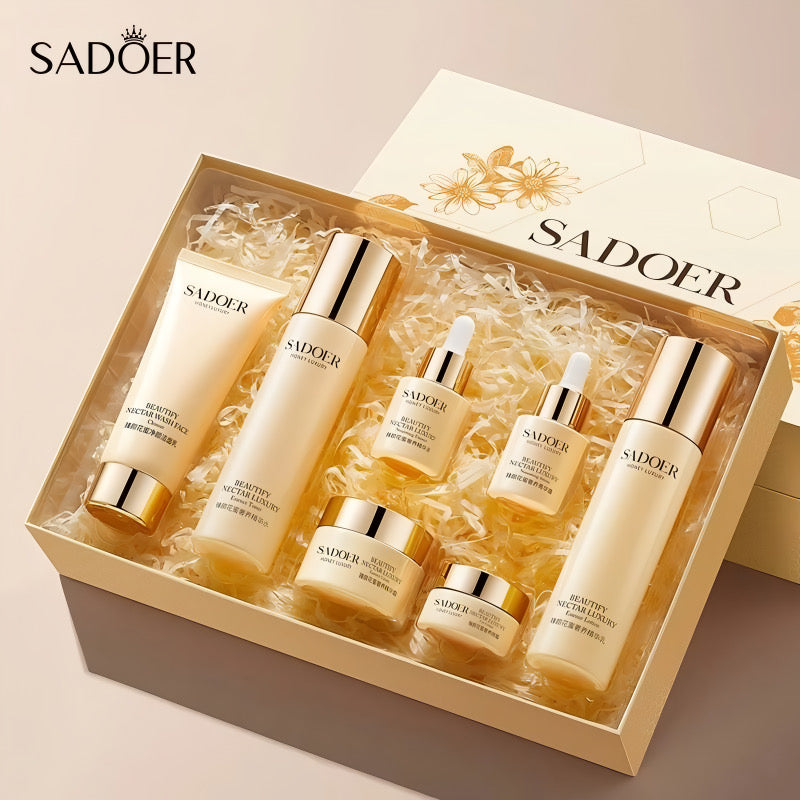 SADOER beauty skincare set with gold caps in a gift box, premium imported cosmetics
