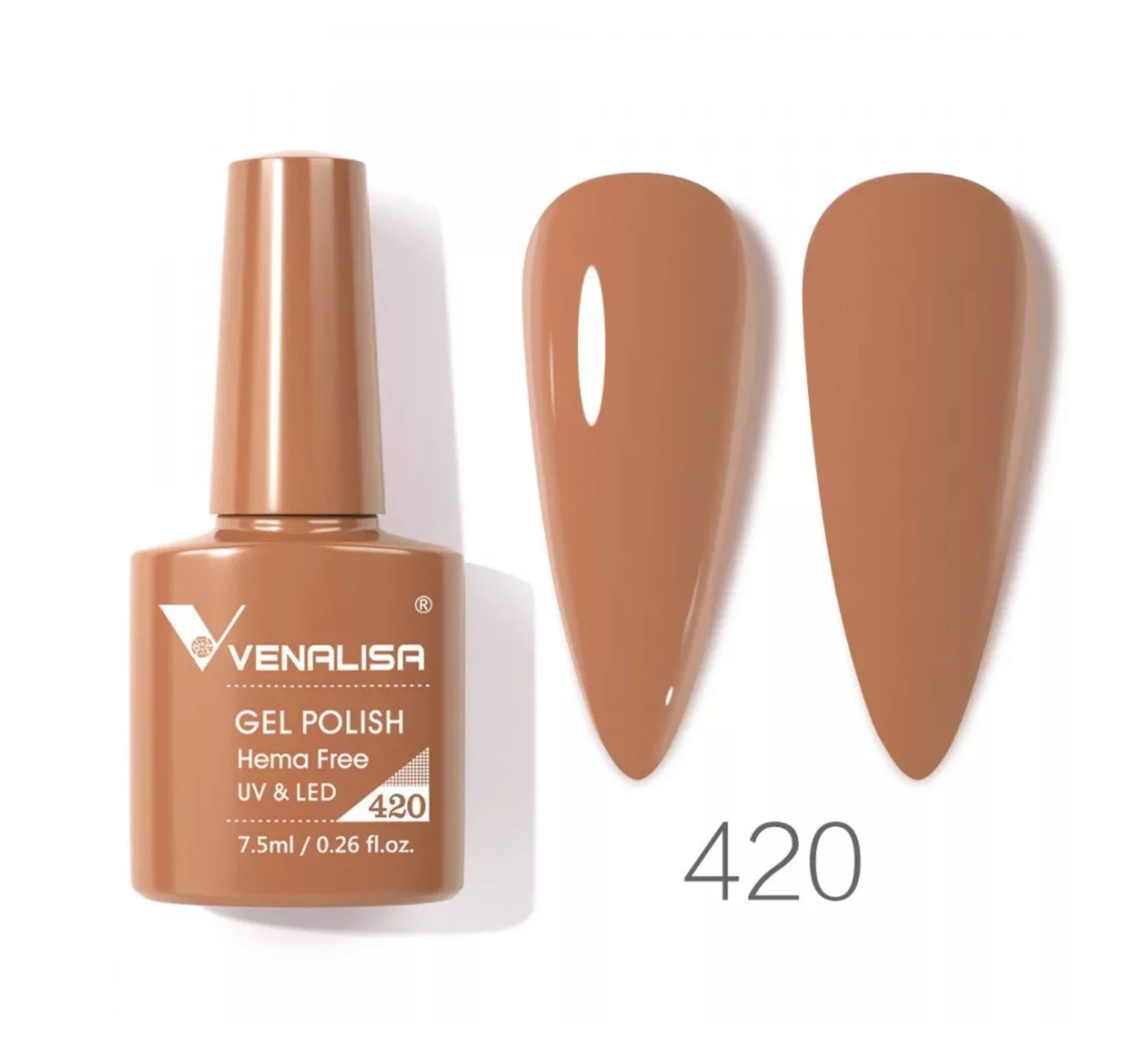 Venalisa gel polish bottle with shade 420, brown UV LED nail color, import cosmetice