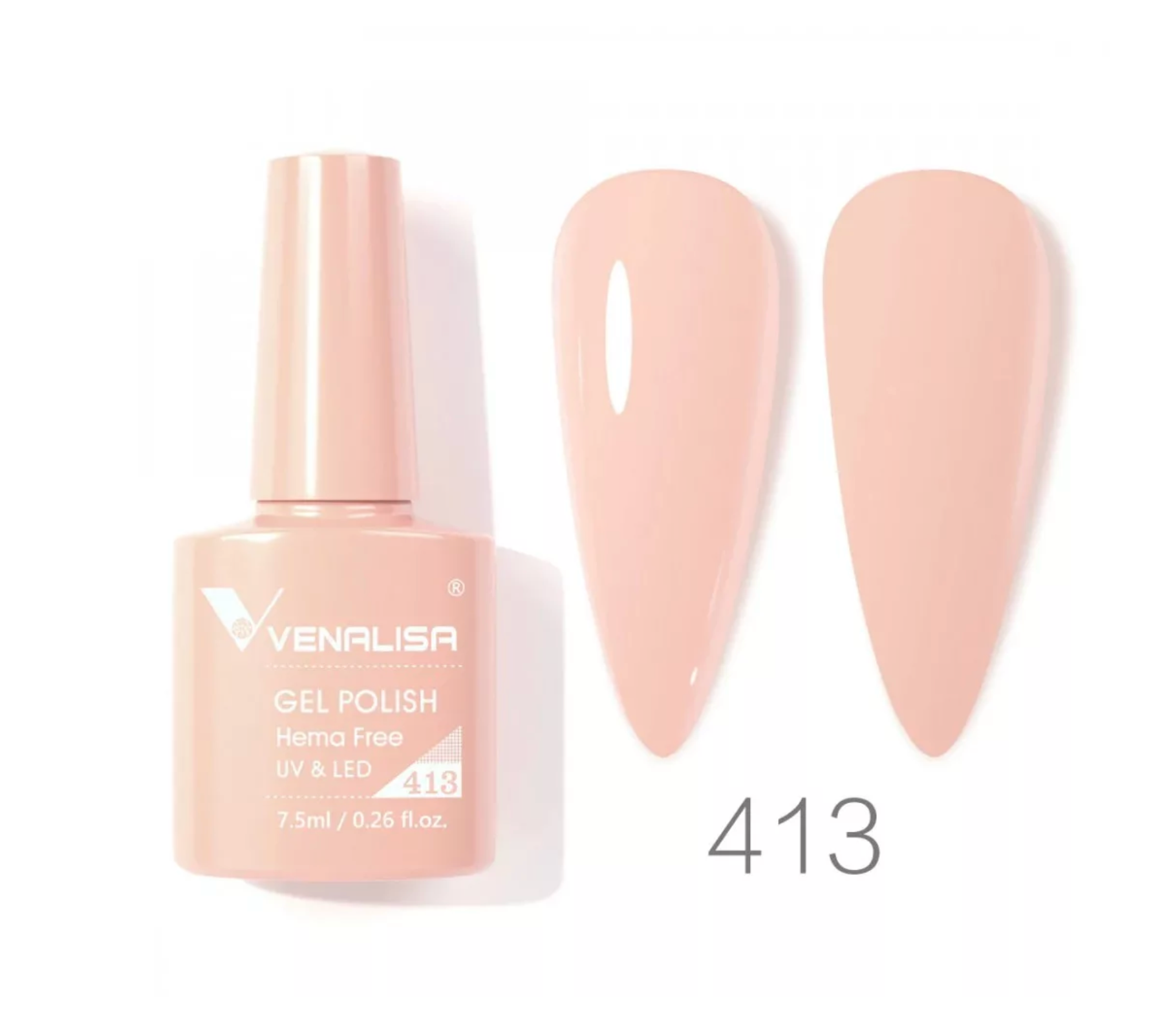Venalisa 413 nude gel polish bottle with color swatches, professional nail cosmetic